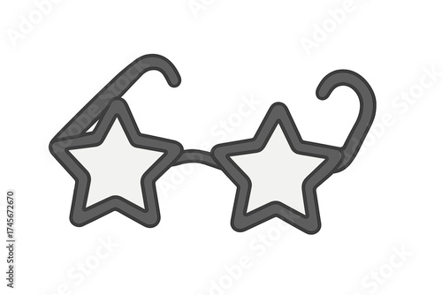 Star-shaped glasses vector icon. Fun party eyewear accessory for fans. Monochrome symbol for celebration, festival, concert, or costume. Isolated stock illustration design element.