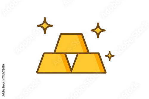 Gold bars flat icon. Stack of shiny golden ingots. Symbol of wealth, finance, and investment. Precious metal bullion for banking and treasure concepts. Vector illustration.