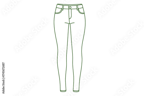 Women's green skinny pants vector icon. Female fashion apparel symbol. Outline illustration of casual trousers or jeans for clothing store, boutique, or online shop design.