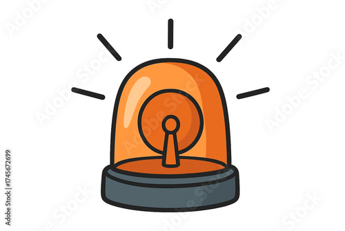 Emergency flasher light icon. Orange alarm siren. Police, ambulance or fire truck beacon. Warning signal for attention and danger. Vector illustration isolated on white.