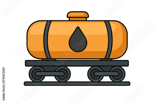 Tanker train car icon. Railway wagon for oil, fuel, gasoline transportation. Railroad cistern for petroleum. Industrial cargo and logistics concept. Liquid energy vector.