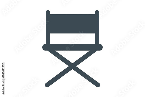 Director chair icon for film and movie production. Cinema and entertainment symbol. Hollywood showbiz sign. Filmmaking seat vector illustration. Isolated on white background.