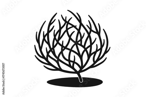 Tumbleweed vector icon, black silhouette of a dry desert bush. Western wild west symbol. Arid climate plant, rolling weed isolated illustration. Nature, steppe graphic element.