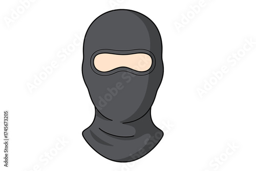Black balaclava mask vector icon. Symbol of crime, bandit, thief, robber, or terrorism. Anonymity concept. Offender or gangster head. Special forces or swat soldier headwear.