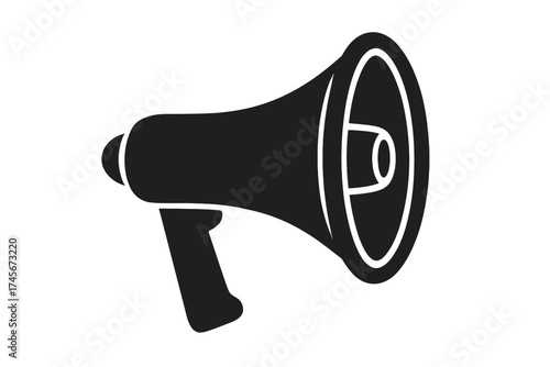 Megaphone icon silhouette. Loudspeaker for announcement, protest or alert. Bullhorn for marketing, news and communication. Voice amplifier, speak loud symbol. Vector.