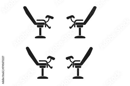 Gynecological chair icon set. Gynecology examination table symbol. Medical equipment for hospital, clinic. Women's health, obstetrics, urology. Vector illustration isolated.