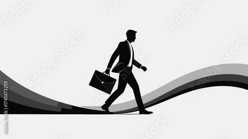 Silhouette of a businessman walking with a briefcase vector illustration on a white background representing career and success