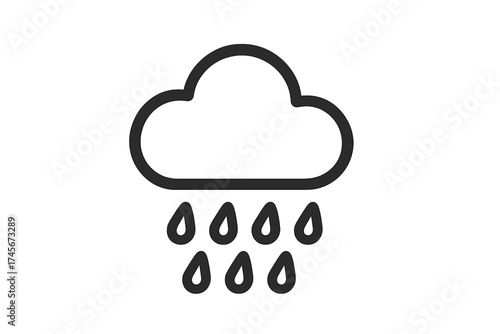 Rain icon vector symbol. Weather forecast concept in trendy flat line style. Outline cloud with raindrops graphic element for web, app, logo, UI design. Isolated illustration.