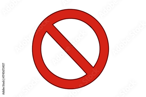 Red prohibition sign for no entry and restricted access. Vector template of a crossed-out circle symbol. Forbidden, warning, and stop icon isolated on transparent background.