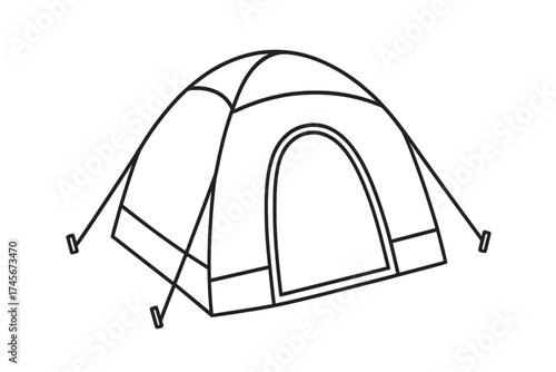 Camping tent vector line icon for outdoor adventure and travel. Concept for hiking, tourism, and nature exploration. Simple dome shelter graphic illustration for web or print.