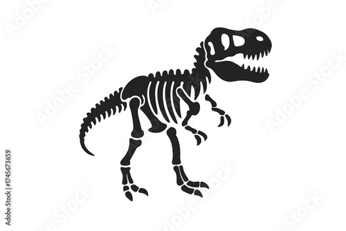 T-rex skeleton silhouette vector icon. Dinosaur fossil illustration. Tyrannosaurus rex bones. Prehistoric predator. Paleontology, archaeology science symbol. Jurassic animal.