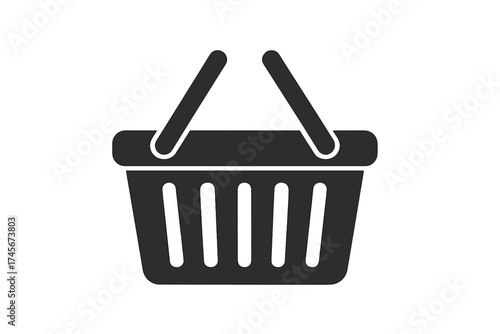 Shopping basket icon vector. E-commerce symbol for online store. Buy, purchase, and retail graphic element. Isolated black silhouette for web and app design. Add to cart button.