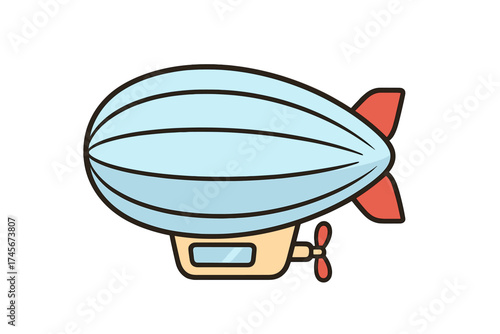 Cartoon blimp vector illustration. Airship or zeppelin for travel and transport concepts. Retro dirigible flying in the sky. Adventure and journey icon isolated on white.