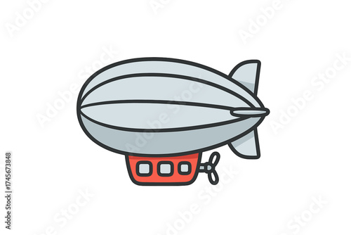Zeppelin icon vector illustration. Dirigible blimp airship cartoon graphic. Retro transport for travel and adventure. Vintage flying vehicle technology concept. Isolated sky journey.