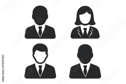 Set of user icons. Symbol of business people. Male and female avatars. Person profile pictogram. Human silhouette for web design, logo, app, UI. Vector illustration collection.
