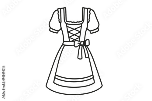 Dirndl dress line icon for Oktoberfest. Traditional Bavarian or Austrian folk costume. German national female apparel vector illustration. Black outline drawing isolated.