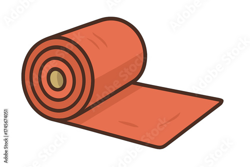 Textile roll icon in cartoon style. Fabric material for tailoring and sewing. Cloth bobbin for dressmaking, needlework and handicraft. Vector illustration for apparel industry.