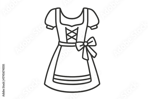 Dirndl line icon. Traditional German dress for Oktoberfest. Bavarian folk costume with apron and bow. National clothing of Germany and Austria. Vector illustration isolated.