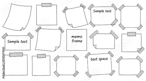 Vector art of hand drawn memo paper notes with tape, perfect for adding a personal touch