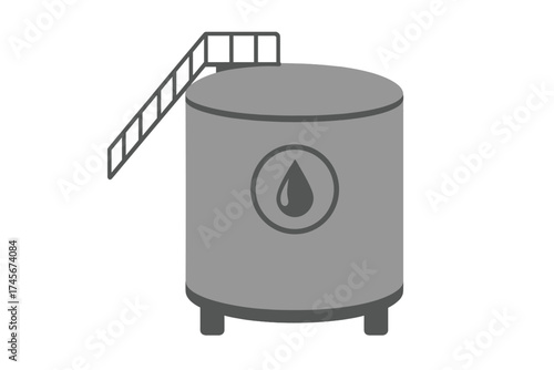 Industrial storage tank icon for oil, water, or fuel. Vector illustration of a liquid reservoir or cistern. Symbol for petroleum, gas, or chemical industry. Isolated graphic.