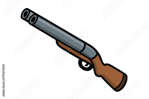 Shotgun vector icon in a flat cartoon style. Double-barreled hunting rifle. Wild West firearm illustration. Western weapon symbol for sport or crime. Cowboy gun isolated.