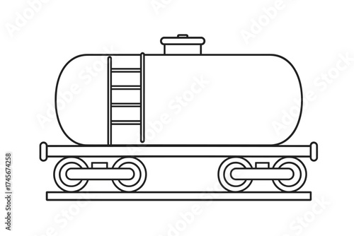 Railroad tank car vector line icon. Outline freight train wagon for liquid cargo. Industrial railway cistern for oil, fuel or chemical transportation. Logistics symbol.