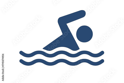 Swimming icon, swimmer in water vector. Man doing freestyle crawl stroke. Symbol for sport, pool, sea, summer vacation, fitness, health, and athletic activity. Pictogram.