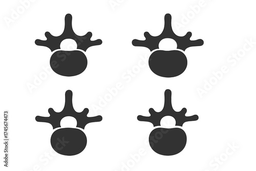 Vertebra vector icon set. Human spine anatomy symbol. Skeletal system, backbone disc silhouette for chiropractic, orthopedic, diagnostic, medical, web, and mobile app design.