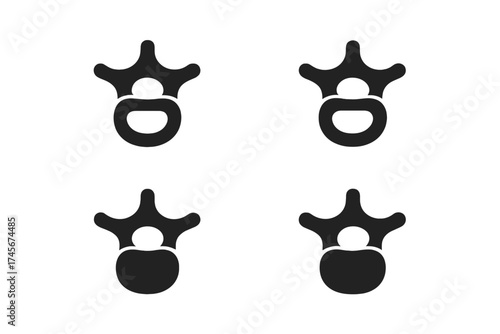 Vertebra icon set for medical and health design. Vector illustration of human spine bones. Anatomy symbol for chiropractic, orthopedic. Spinal column, back pain concept.