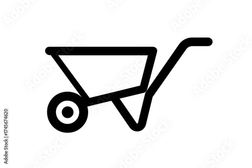 Wheelbarrow line icon. Simple black silhouette vector illustration. Garden tool for yard work. Construction equipment concept. Farming, agriculture and landscaping barrow symbol.