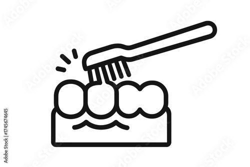 Toothbrush brushing teeth icon. Dentistry and oral hygiene concept. Dental care and health symbol. Vector line illustration for stomatology, clinic, or hygienist service.
