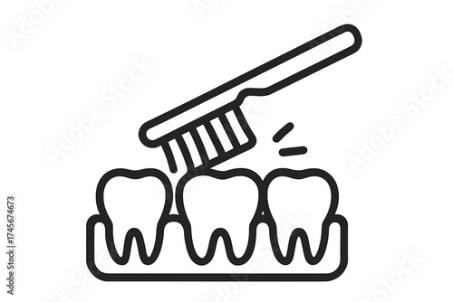 Toothbrush brushing teeth line icon. Oral hygiene and dental care concept. Dentistry, stomatology symbol. Clean tooth and gum vector illustration for health prevention.