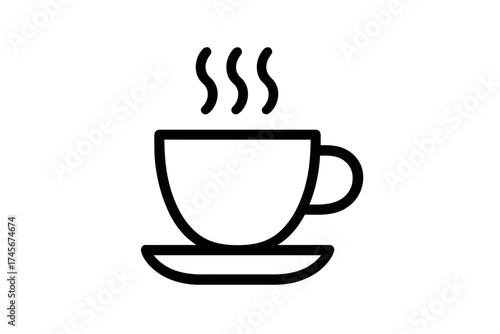 Coffee cup icon. Hot drink vector symbol. Tea mug with steam. Simple line art illustration. Cafe, coffee shop, restaurant menu design element. Morning beverage pictogram.