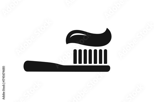 Toothbrush with toothpaste vector icon. Dental care and oral hygiene concept. Brushing teeth for health. Morning routine symbol. Dentistry and stomatology graphic illustration.