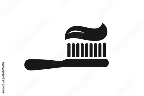 Toothbrush with toothpaste icon vector illustration. Symbol for dental hygiene, oral care, and brushing teeth. Health, dentist, and clean morning routine concept isolated.