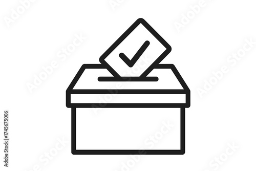 Voting box line icon for elections. Ballot paper with check mark being cast. Political choice, democracy concept. Simple vector for poll, referendum, government, civic engagement.