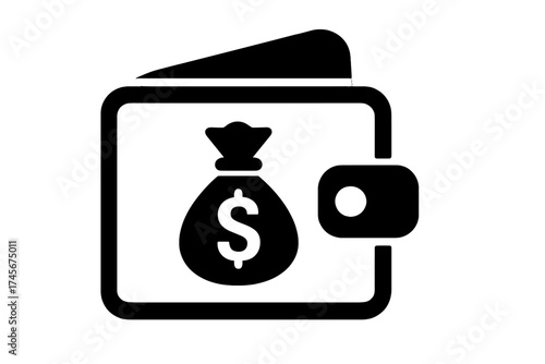 Wallet with money bag dollar icon vector. Financial concept of savings, investment, and wealth. Business symbol for payment, income, cash, and currency. Simple flat design.