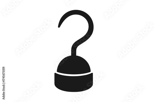 Pirate hook icon. Captain prosthesis hand symbol. Black silhouette of a buccaneer or corsair weapon. Vector graphic for themes of piracy, adventure, treasure, fantasy, and sea villains.