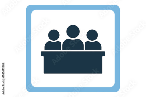 Jury icon for a legal trial or court hearing. Committee, panel of judges, or board meeting symbol. Vector illustration of a group for business decisions or a verdict.