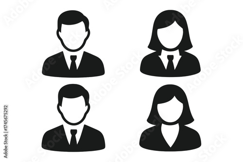 User icon set, business people symbols, trendy flat style vector illustration, professional office avatars, men and women, modern UI design, web and app logo isolated on white background