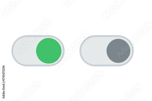 Toggle switch icon set. On and off sliders for user interface design. UI, UX element for web and mobile app. Active and inactive buttons. Enable disable option vector.