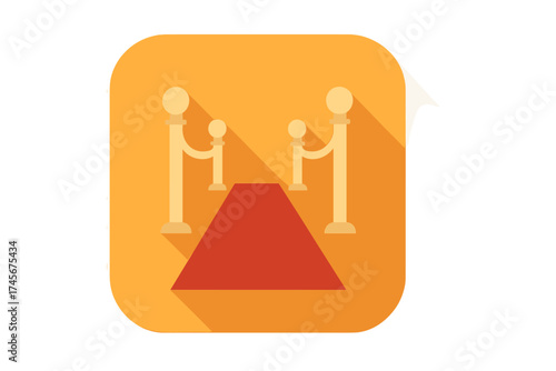 Red carpet event flat icon with long shadow. VIP entrance for premiere or award ceremony. Vector illustration for cinema festival, celebrity, fame, and luxury concept.