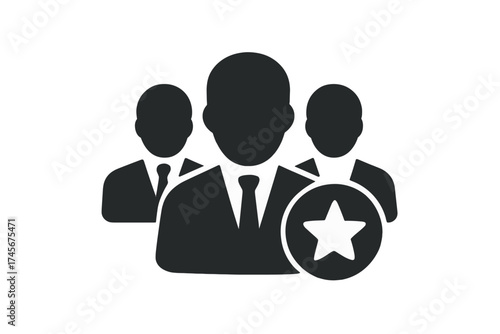 Business team icon with a star for VIP customer or favorite employee. Vector for leadership, HR, recruitment, and user rating. Flat graphic design element for web, app, UI.