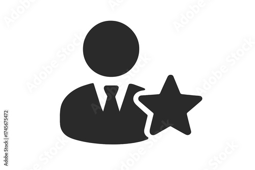 User with star icon vector symbol. Favorite person, VIP client, or best employee concept. Business graphic for customer rating, review, or achievement. Flat design for web, app, UI.