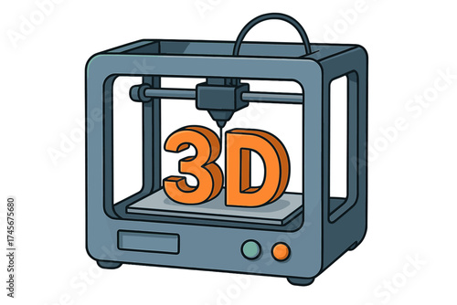 3D printer vector icon in flat style. Additive manufacturing technology concept. Rapid prototyping, engineering and innovation idea. 3D printing process symbol isolated.