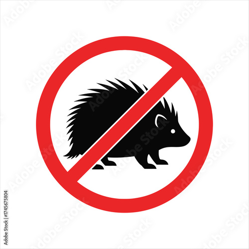 No hedgehog allowed sign warning symbol prohibiting entry of small spiky mammals