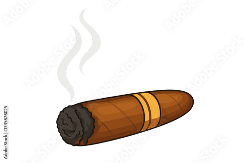 Burning cigar with smoke vector illustration. Concept of luxury, wealth, power, success, authority. Casino, gambling, gangster, boss, mafia lifestyle. Cuban tobacco symbol.