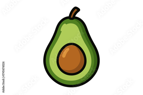 Avocado half with seed cartoon vector icon. Healthy food, keto diet concept. Green fresh fruit illustration for graphic design. Guacamole ingredient symbol. Isolated on white.