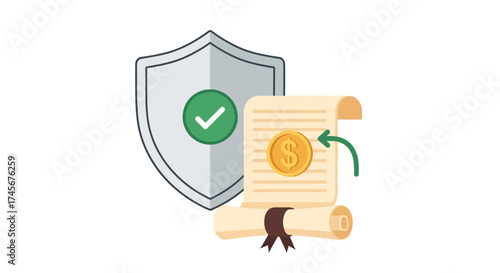 Modern Flat Style Secure Payment Contract and Transaction Icon Illustration