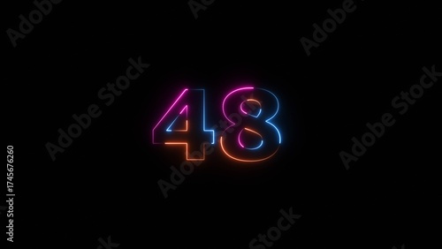 Neon countdown number 48 icon illustration background 4K.